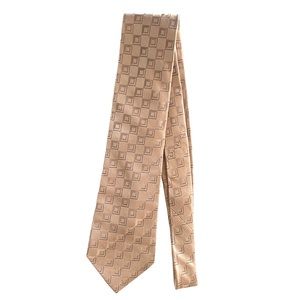 J Ferrar 100% Silk Tan Geometric Print Tie Excellent Condition.